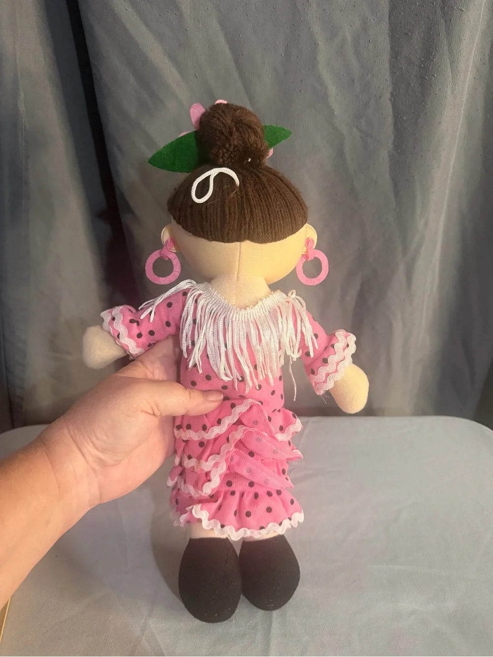 Apex Pink Polka Dot Ruffled Plush Doll with Flower Headband